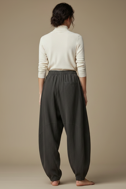 Pantalon Chinois Femme Sarouel Lin - Gris - vue 2