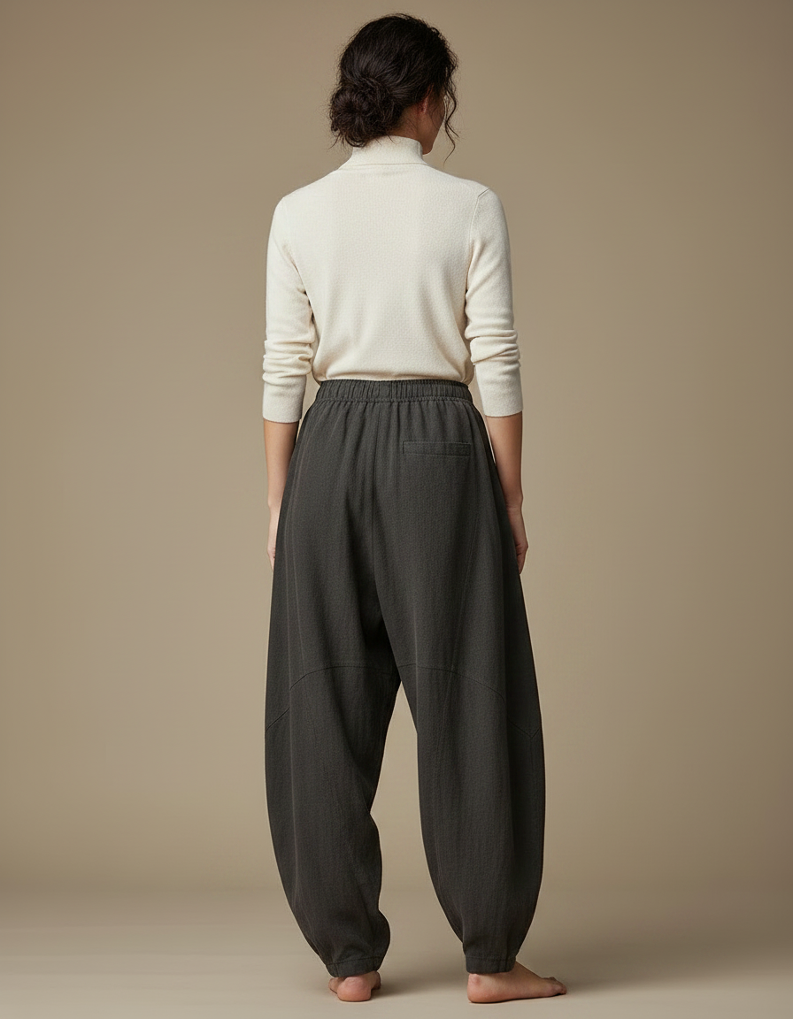 Pantalon Chinois Femme Sarouel Lin - Gris - vue 2