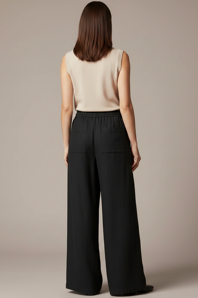 Pantalon Chinois Noir Ample Fluide Coton Lin - vue 2