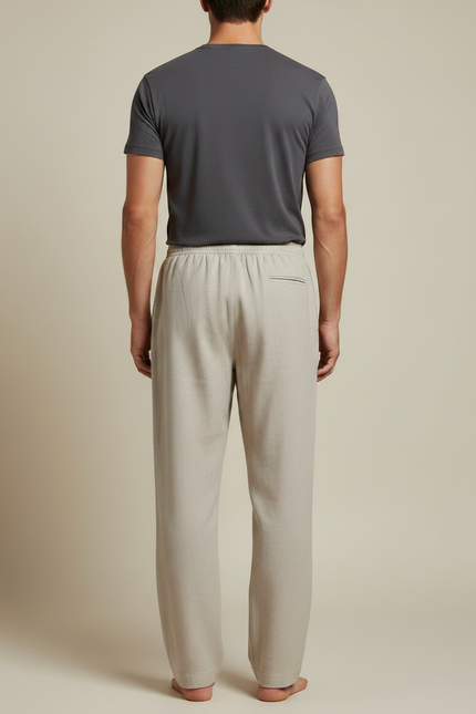 Pantalon Chinois Lin Ample Beige Confortable Homme - vue 2