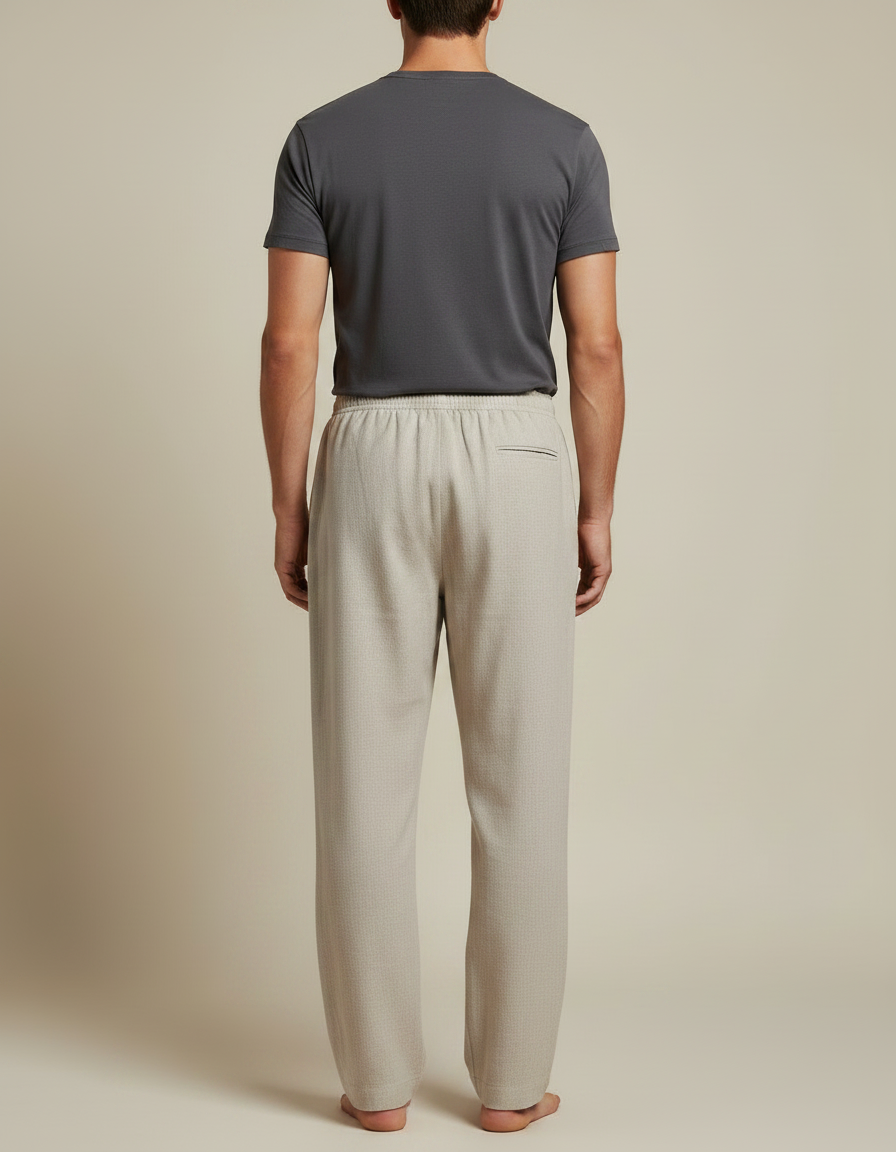 Pantalon Chinois Lin Ample Beige Confortable Homme - vue 2