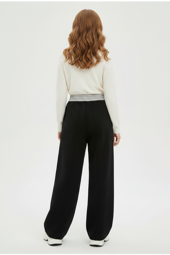 Pantalon Chinois Noir Ample Coton Élastique Fille - Molleton - vue 2