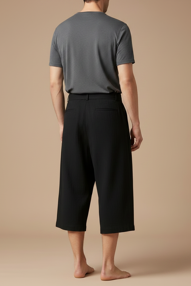 Pantalon Chinois Noir Ample Coton Lin Ceinturé Décontracté - vue 2
