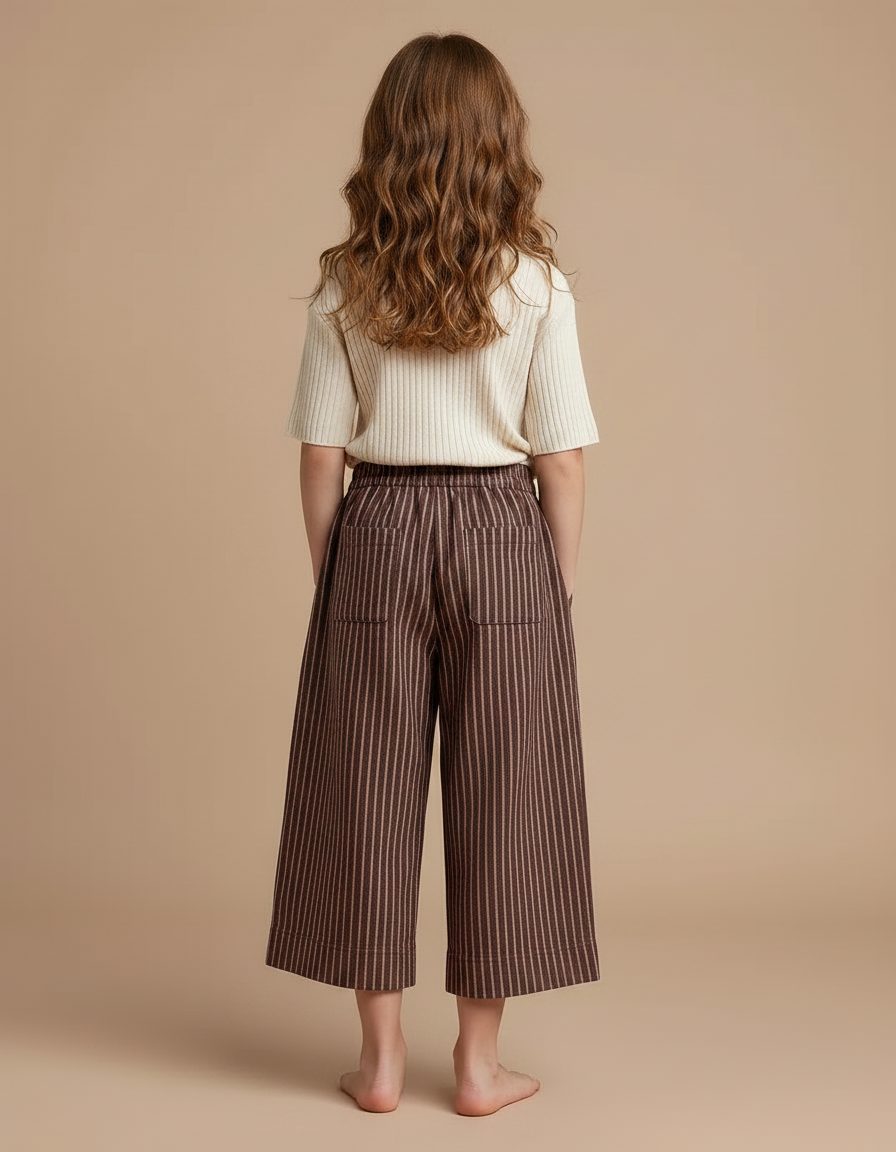 Pantalon Chinois Rayé Marron Ample Coton Fluide - vue 2