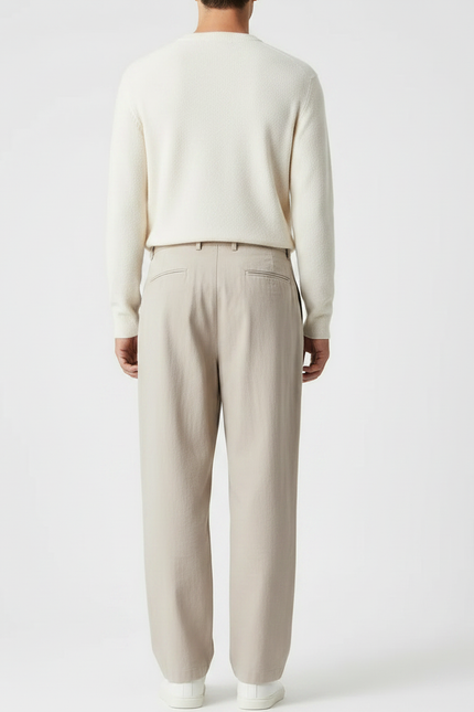 Pantalon Chinois Plissé Ample Beige Décontracté Homme - Coton - vue 2