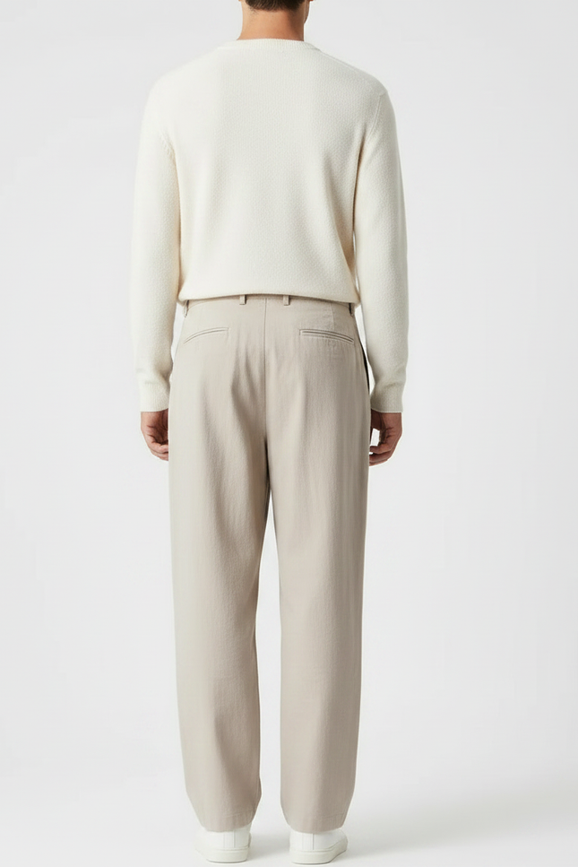 Pantalon Chinois Plissé Ample Beige Décontracté Homme - Coton - vue 2