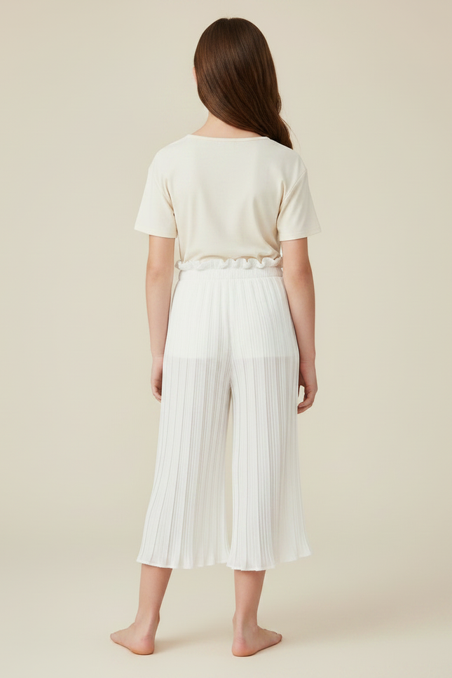 Pantalon Chinois Blanc Plissé Ample Fluide Décontracté - Polyester - vue 2