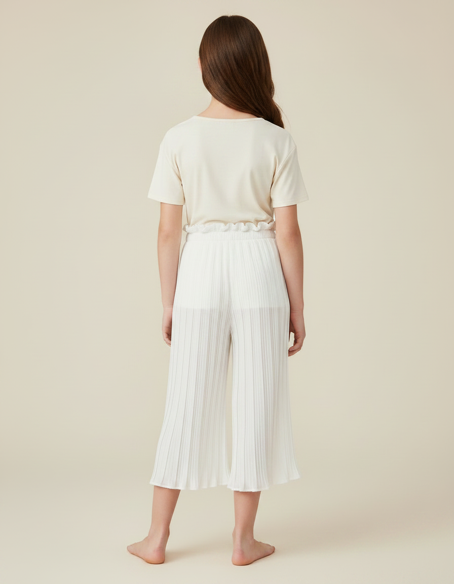 Pantalon Chinois Blanc Plissé Ample Fluide Décontracté - Polyester - vue 2