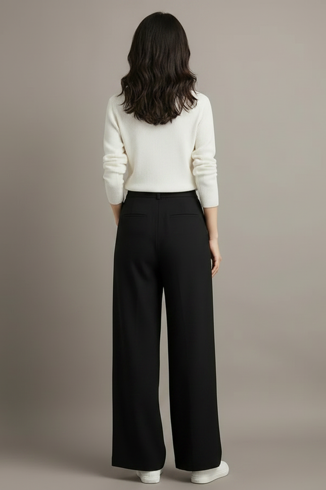 Pantalon Chinois Femme Noir Ample Coton - Polyester - vue 2