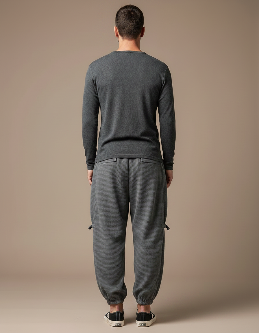Pantalon Chinois Cargo Gris Ample Décontracté Homme - Maille - vue 2