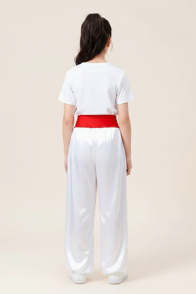 Pantalon Chinois Blanc Satiné Ample Brodé Enfant - vue 2