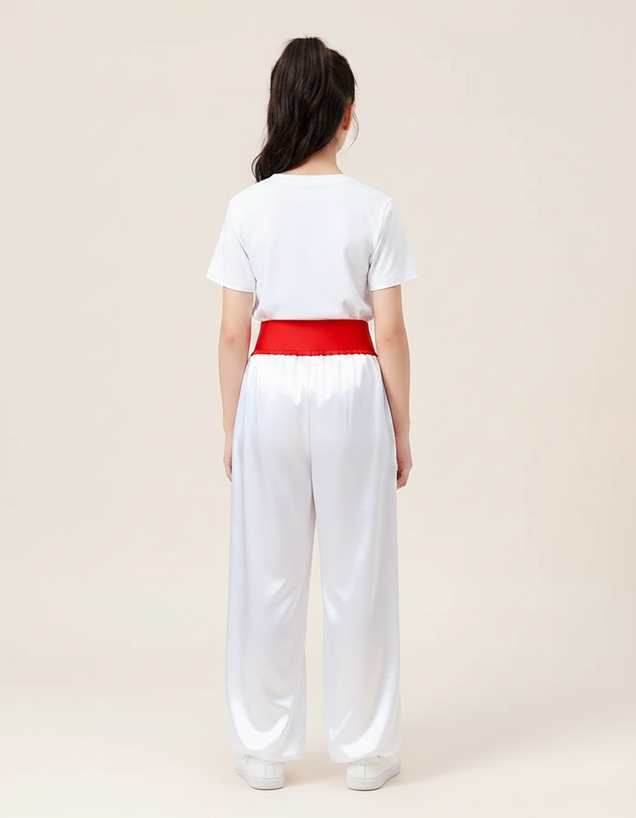 Pantalon Chinois Blanc Satiné Ample Brodé Enfant - vue 2