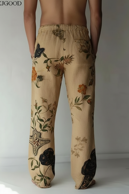 Pantalon Chinois Beige Fleurie Ample Lin Homme - vue 2