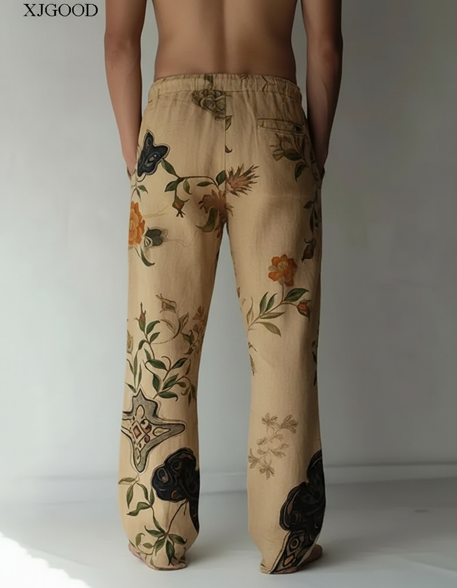 Pantalon Chinois Beige Fleurie Ample Lin Homme - vue 2
