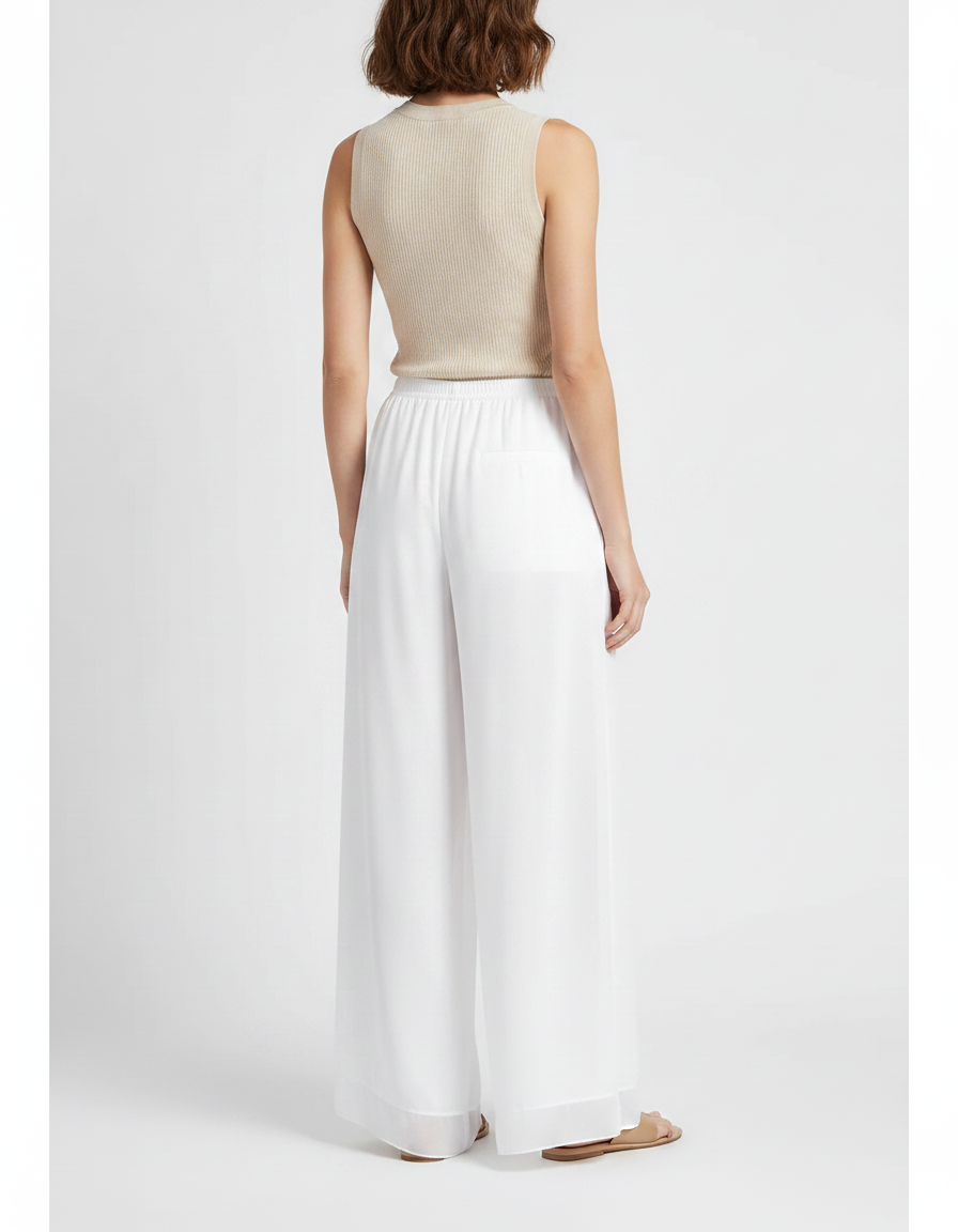 Pantalon Chinois Blanc Fluide Ample Gaze Femme - Polyester - vue 2