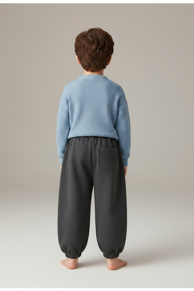 Pantalon Chinois Gris Ample Ourlets Élastiques Ours Enfant - Molleton - vue 2