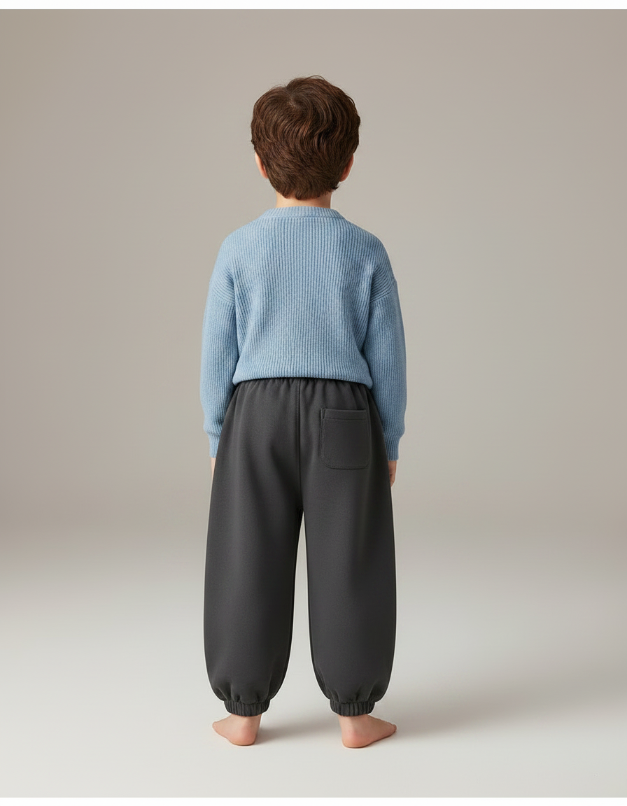 Pantalon Chinois Gris Ample Ourlets Élastiques Ours Enfant - Molleton - vue 2