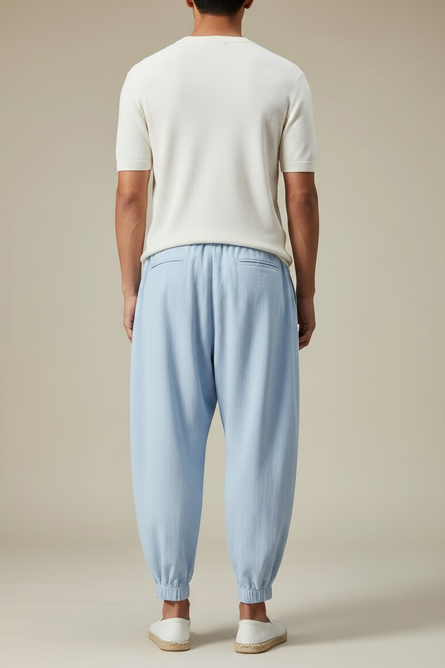 Pantalon Chinois Bleu Ciel Harem Coton Cordon Homme - vue 2
