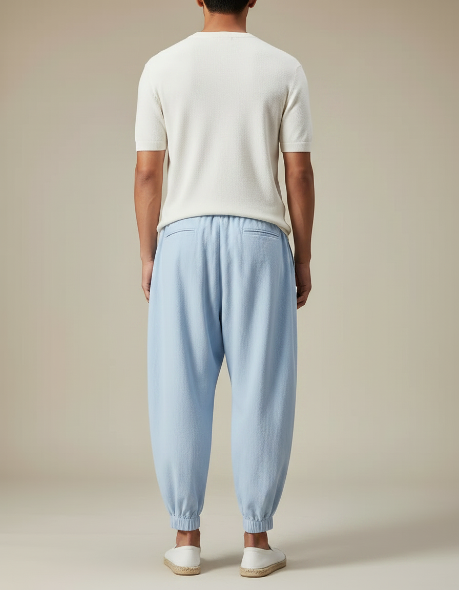 Pantalon Chinois Bleu Ciel Harem Coton Cordon Homme - vue 2