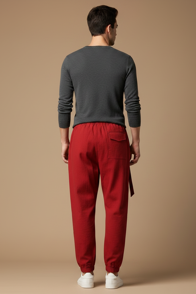Pantalon Chinois Rouge Brodé Nuages Harem Coton - vue 2