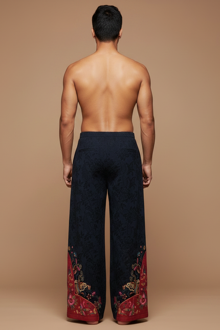 Pantalon Chinois Brodé Ample Ethnique Marine Coton - vue 2