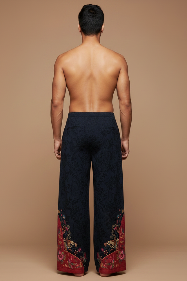 Pantalon Chinois Brodé Ample Ethnique Marine Coton - vue 2