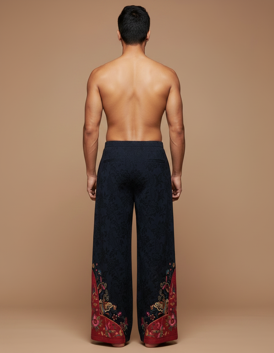 Pantalon Chinois Brodé Ample Ethnique Marine Coton - vue 2