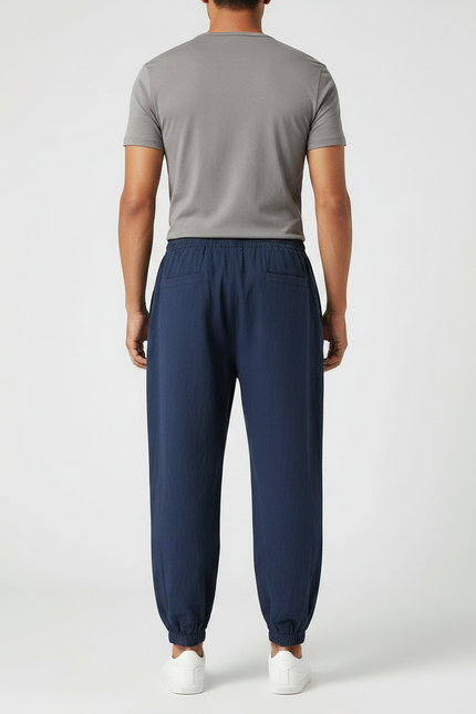 Pantalon Chinois Bleu Marine Brodé Harem Coton Homme - vue 2