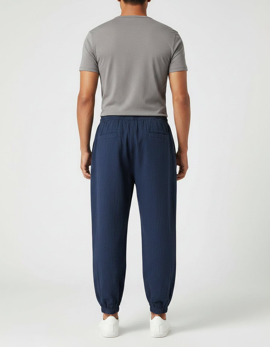 Pantalon Chinois Bleu Marine Brodé Harem Coton Homme - vue 2