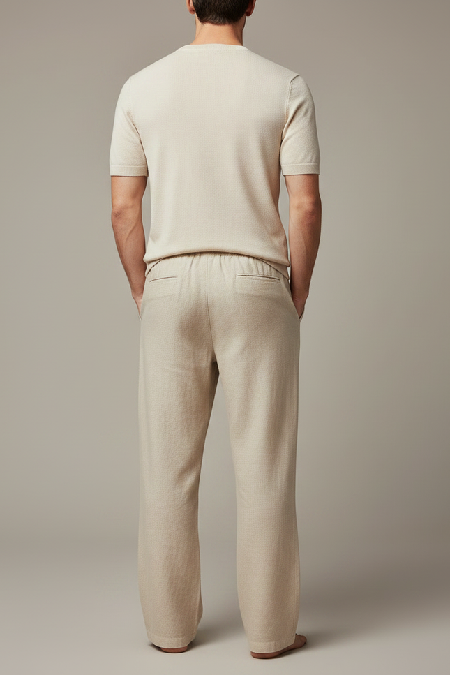 Pantalon Chinois Lin Coton Beige Ample Décontracté Homme - vue 2