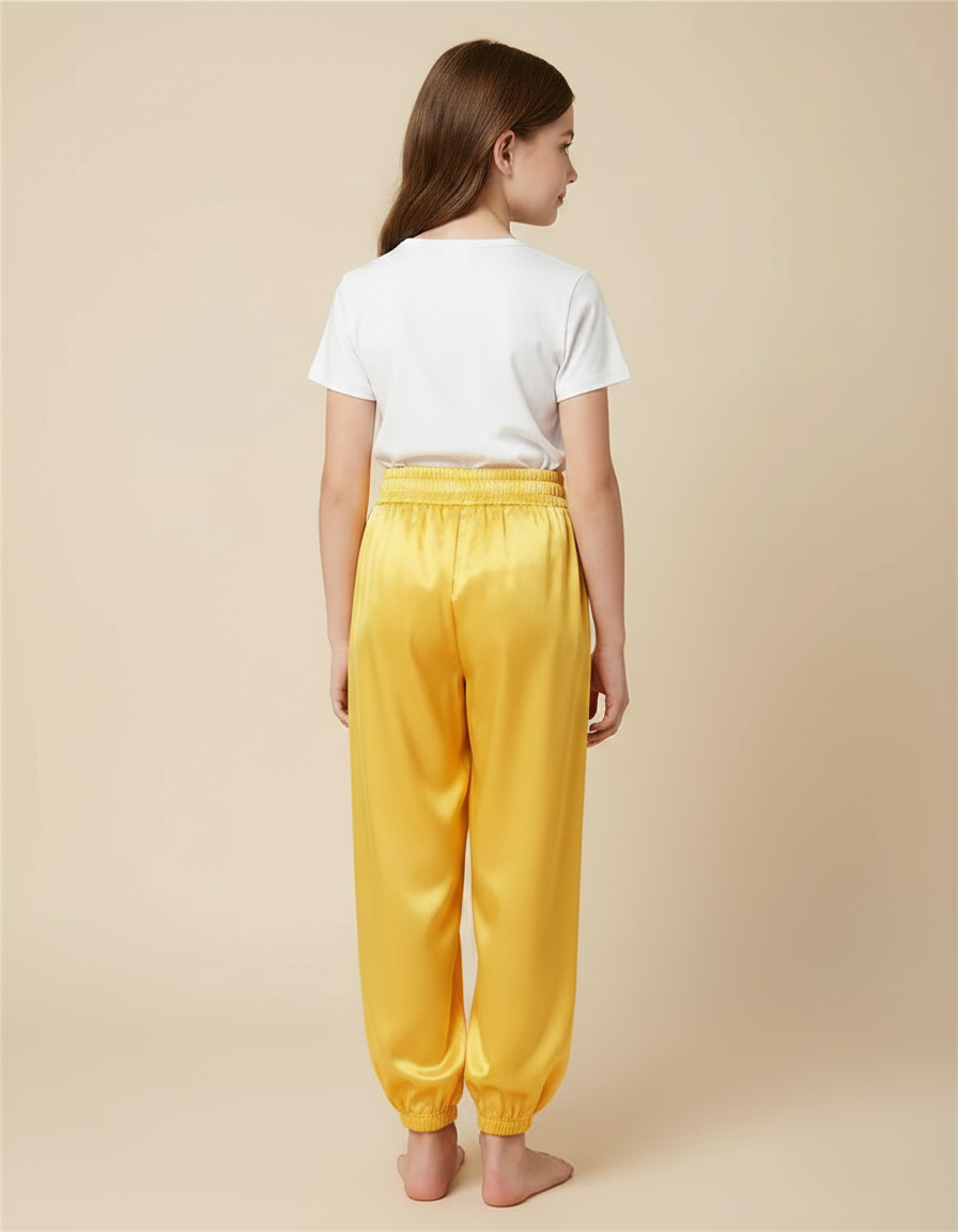 Pantalon Chinois Jaune Satiné Fluide Ample Enfant - vue 2
