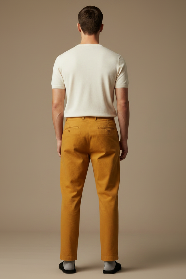 Pantalon Chinois Moutarde Ample Coton Décontracté Homme - Jaune - vue 2