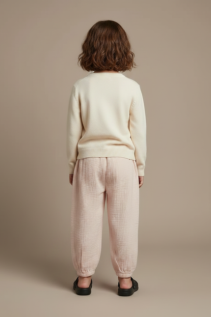 Pantalon Chinois Rose Mousseline Ample Enfant Doux Coton - vue 2