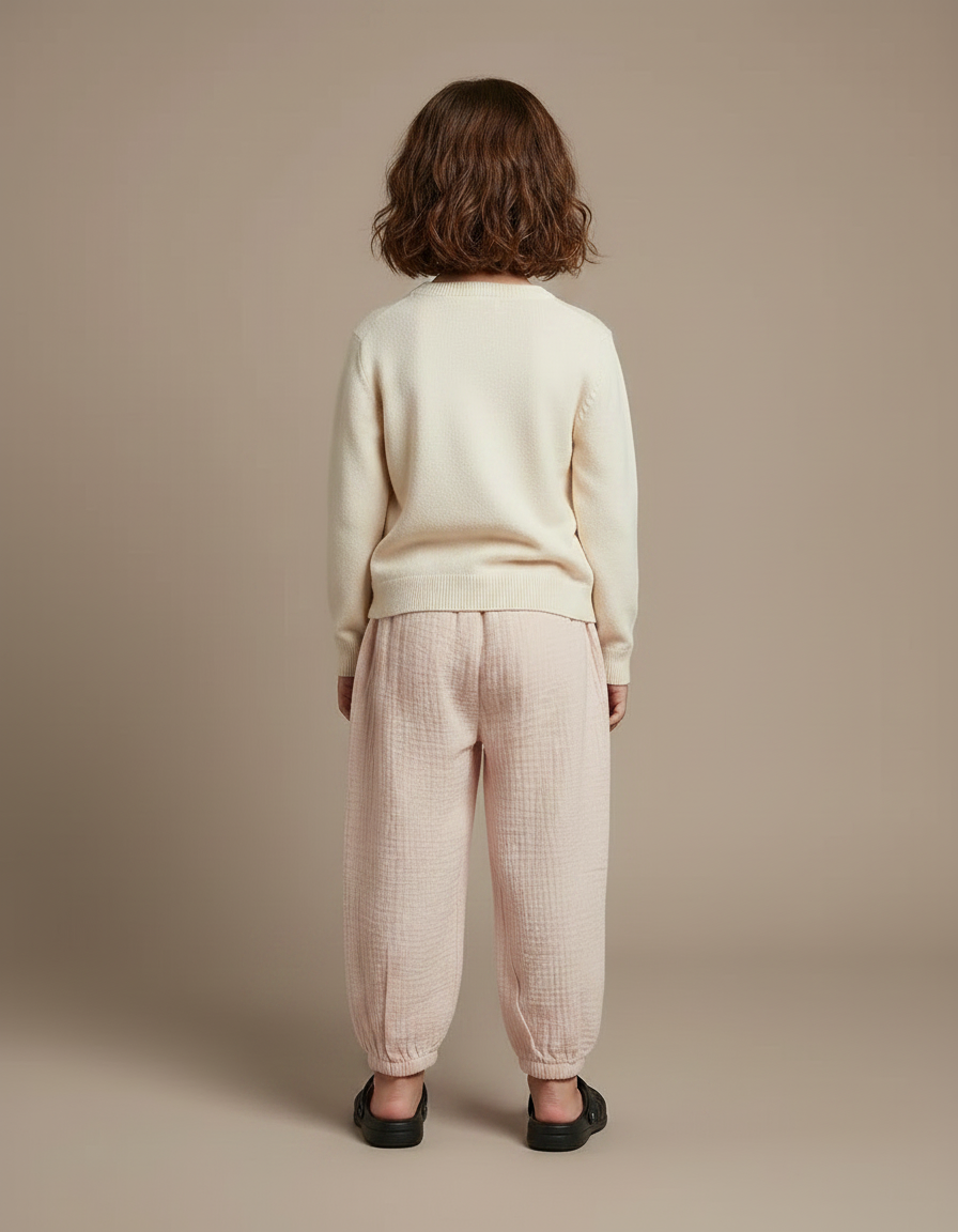 Pantalon Chinois Rose Mousseline Ample Enfant Doux Coton - vue 2