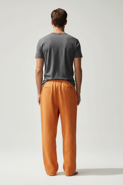 Pantalon Chinois Lin Orange Ample Décontracté Homme - vue 2