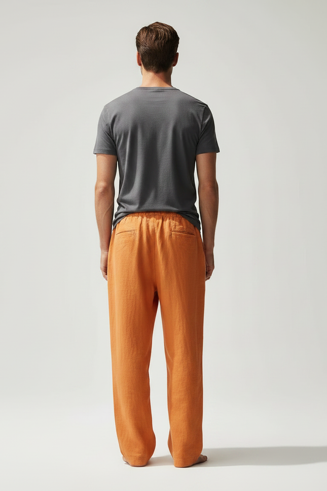 Pantalon Chinois Lin Orange Ample Décontracté Homme - vue 2