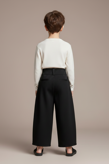 Pantalon Chinois Noir Ample Plissé Décoratif Enfant - Gabardine - vue 2