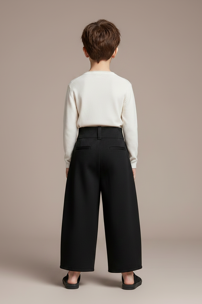 Pantalon Chinois Noir Ample Plissé Décoratif Enfant - Gabardine - vue 2