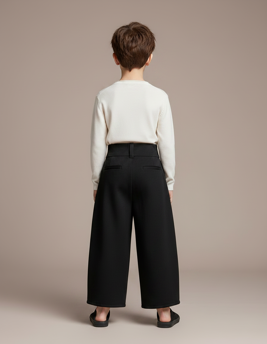 Pantalon Chinois Noir Ample Plissé Décoratif Enfant - Gabardine - vue 2