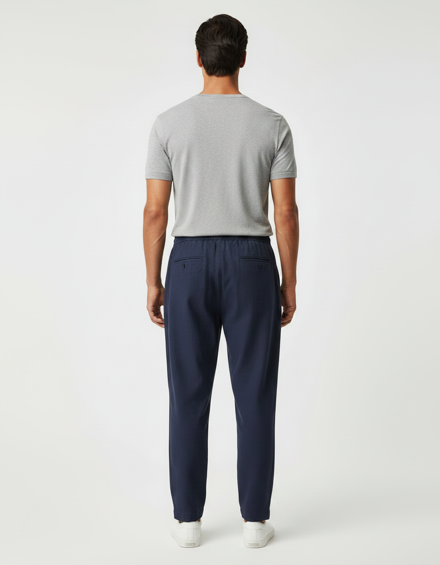Pantalon Chinois Bleu Marine Coton Ample Décontracté Homme - vue 2