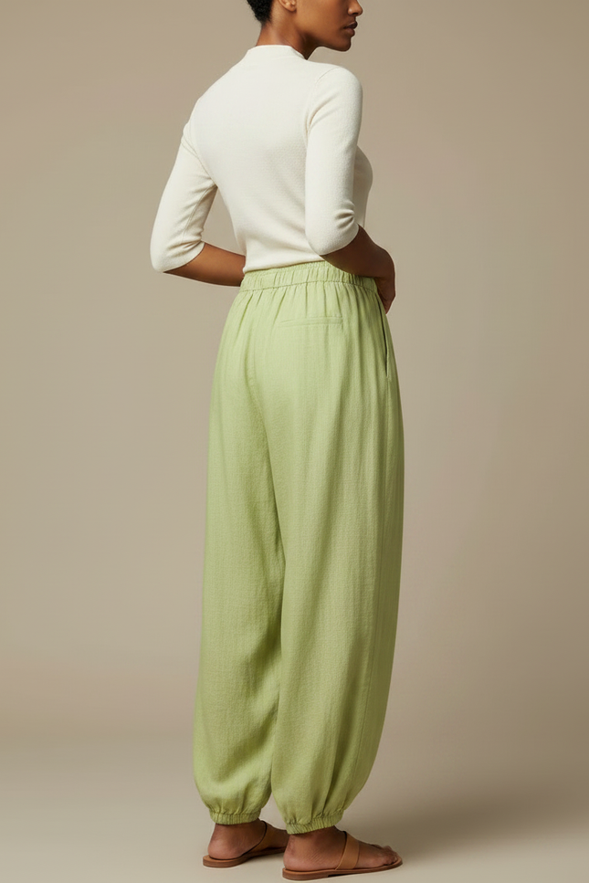 Pantalon Chinois Vert Ample Coton Lin Fluide - vue 2