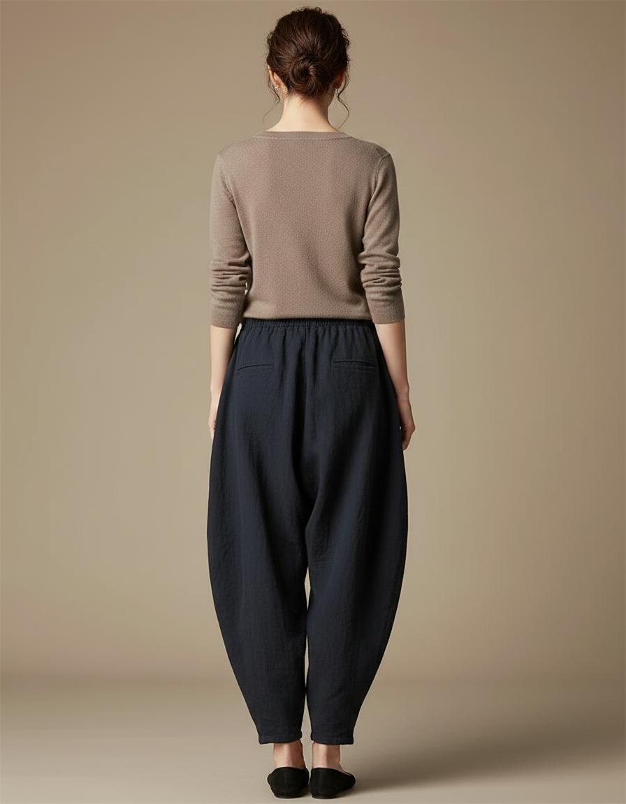 Pantalon Chinois Femme Bleu Marine Sarouel - Lin - vue 2