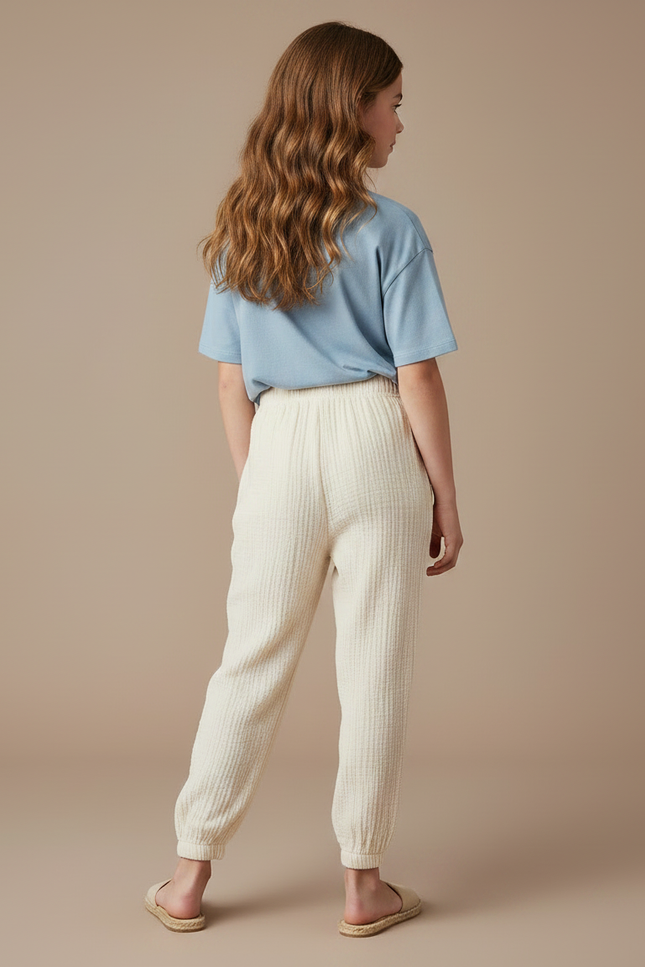 Pantalon Chinois Crème Ample Côtelé Enfant - Beige Cordé - vue 2
