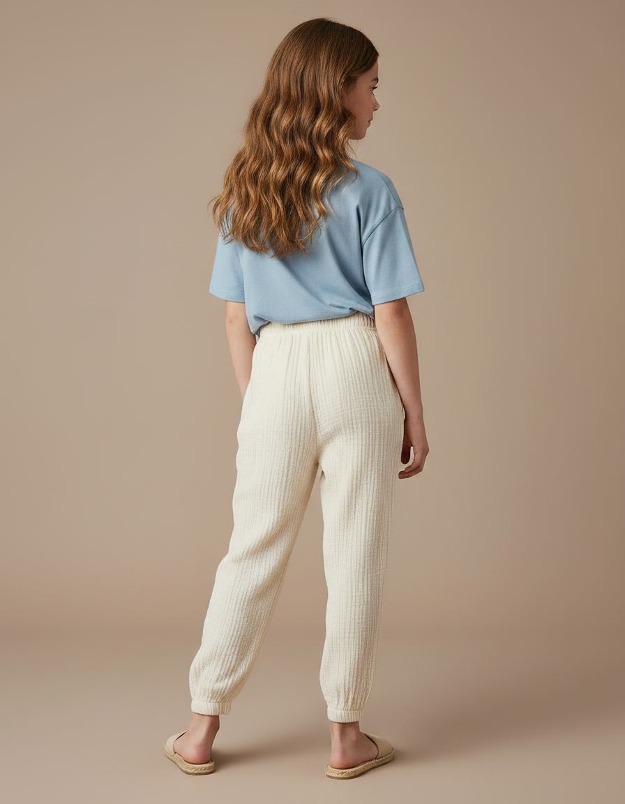 Pantalon Chinois Crème Ample Côtelé Enfant - Beige Cordé - vue 2