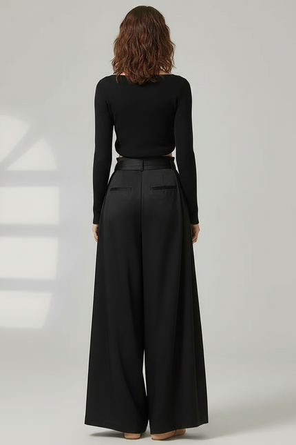 Pantalon Chinois Noir Ample Satiné Fluide Élégant - vue 2