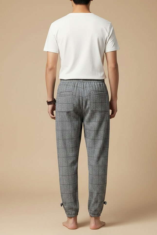 Pantalon Chinois Treillis Gris Ample Coton Chevilles Élastiques - Tweed - vue 2