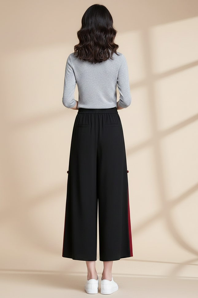 Pantalon Chinois Noir Ample Fendu Ethnique Femme - Polyester - vue 2