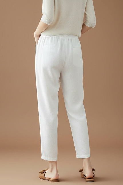 Pantalon Chinois Blanc Ample Lin Coton Léger - vue 2