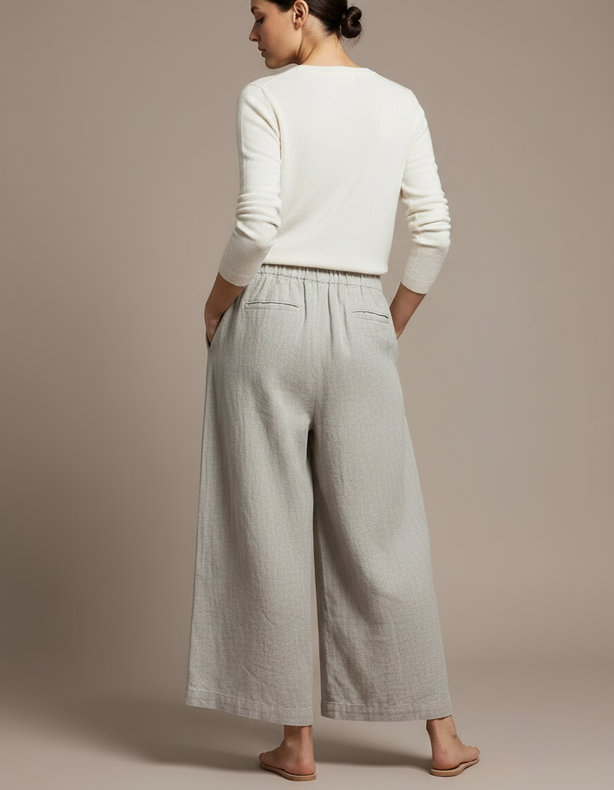 Pantalon Chinois Lin Ample Gris Décontracté Fluide - vue 2