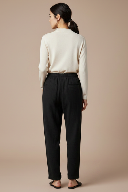 Pantalon Chinois Noir Ample Coton Élastiqué Femme - vue 2